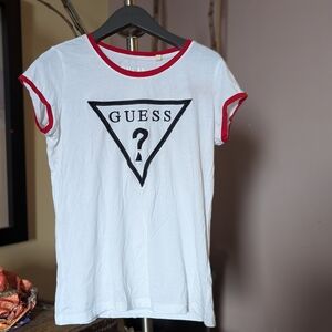 Guess White T-Shirt with Red Trim